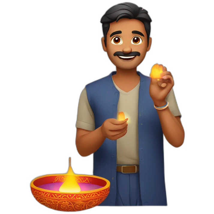 India guy celebrating diwali with firecrackers emoji