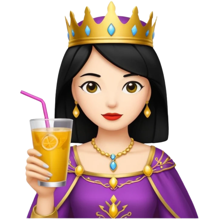 black haired queen with drink emoji