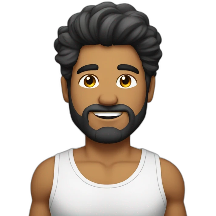 Chico fitness, con pelo media melena negro y barba corta emoji