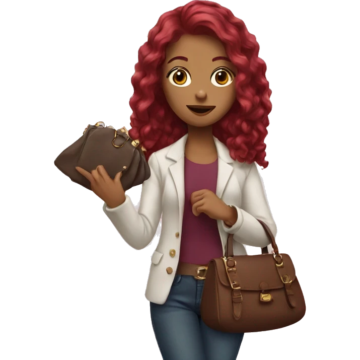 girl with burgundy hair holding purse in her hand emoji