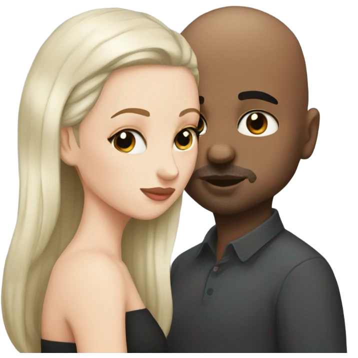 White girl dark hair kissing mixed bald man emoji