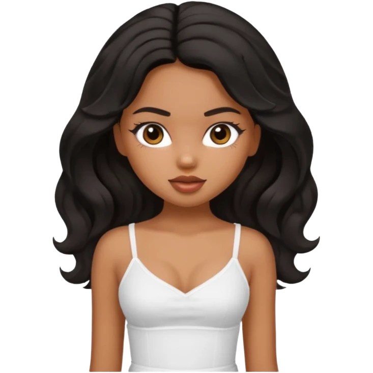 a pretty bratz tan girl with wavy black hair wearing a white cami top. Skintone is brown emoji
