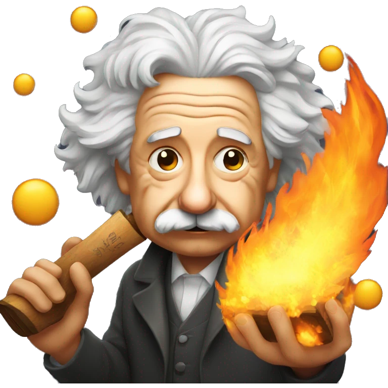 albert einstein holding fire emoji