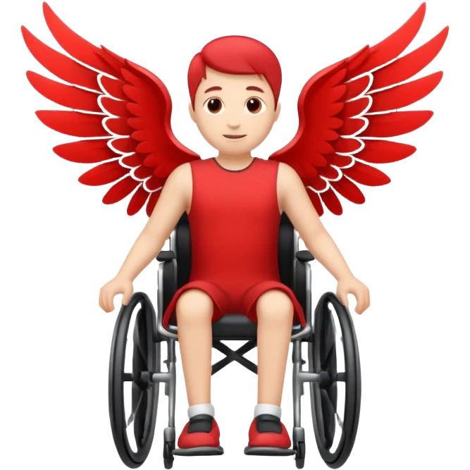 "A simple, red icon of a person in a wheelchair with stylized wings on their back, modern logo design, emoji style, white background" emoji