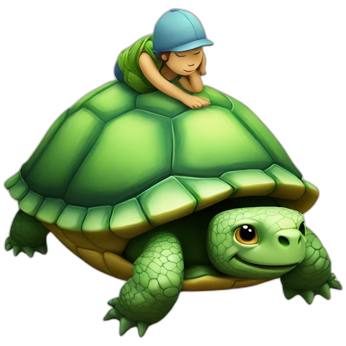Chat sur une tortue en train  de dormir emoji
