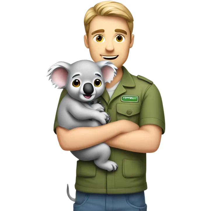 Caucasian male zookeeper holding cute koala emoji