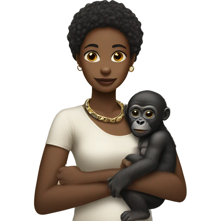black woman with african neck rings holding a baby gorilla emoji
