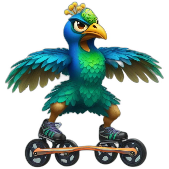 angry peacock beast on rollerblades emoji