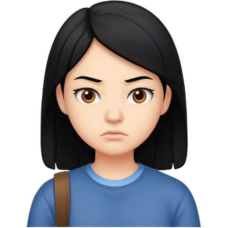 college student with annoyed face , black hair emoji