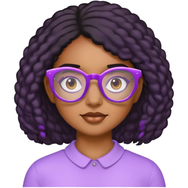 A brown girl with coily black hair with lavender glasses  emoji