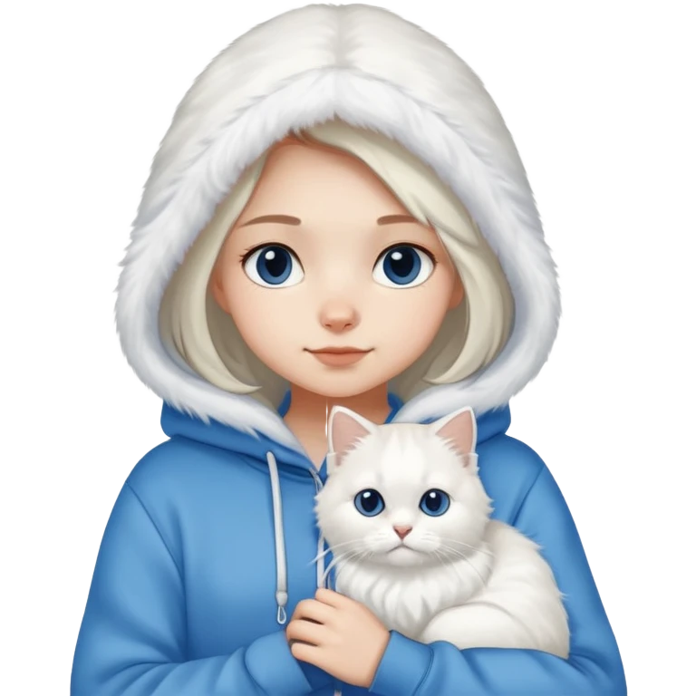 girl wear hoodie with a British whithe Longhair cat emoji
