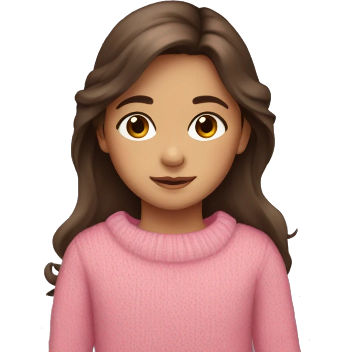little girl, hispanic, long brown hair, brown eyes, pink sweater, winter emoji