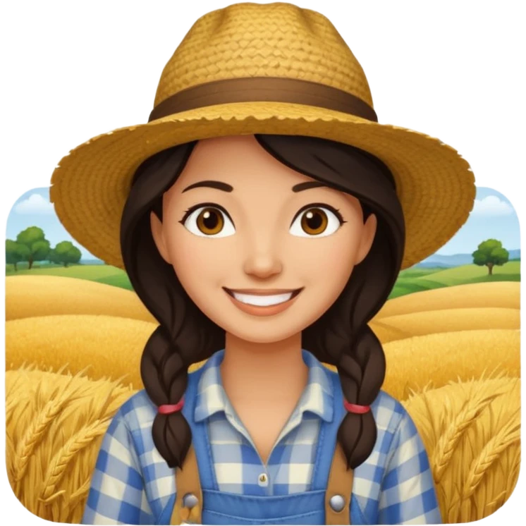 farmer dark hair woman with straw hat emoji