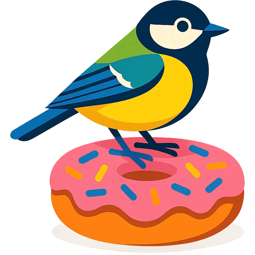great tit bird on a donut emoji