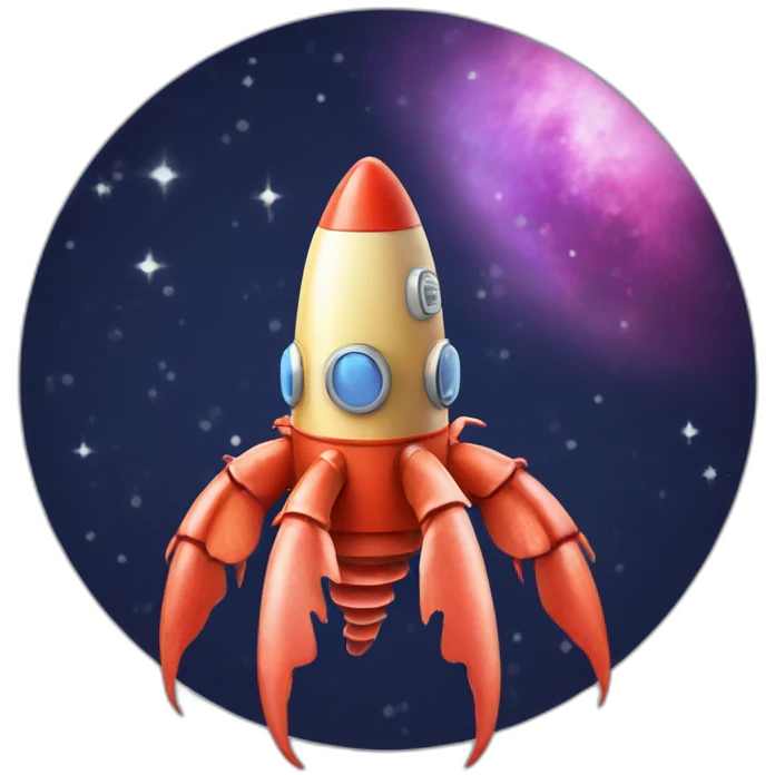 A space rocket wearing a lobster hat emoji