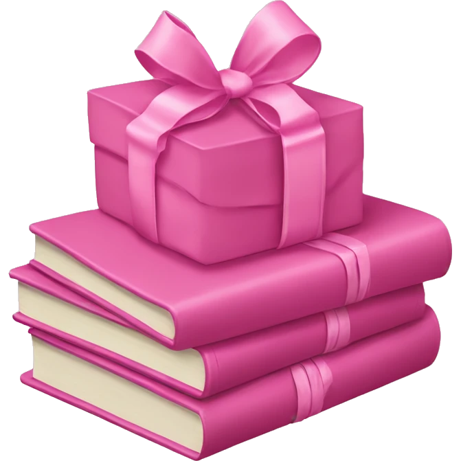 Pink Books stacked up and tied together by a pink bow emoji