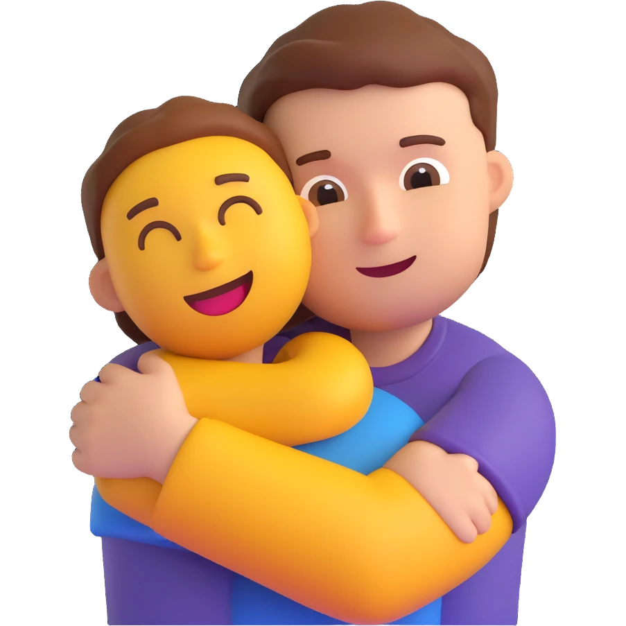 a person hugging someone named George, 3D emoji style emoji