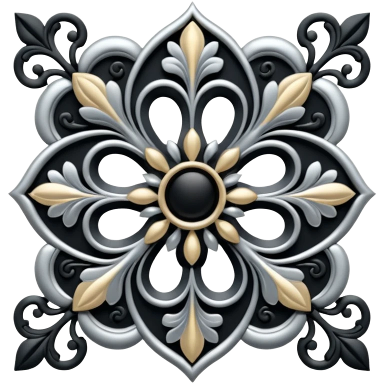 Black and silver filigree design, 3D, extremely detailed design emoji
