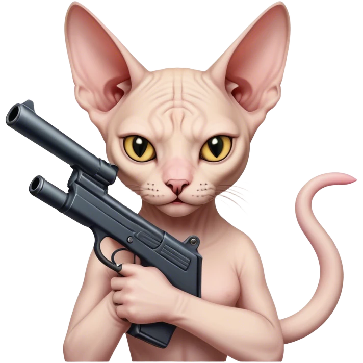Evil syphnx cat holding a gun aimed at me  emoji