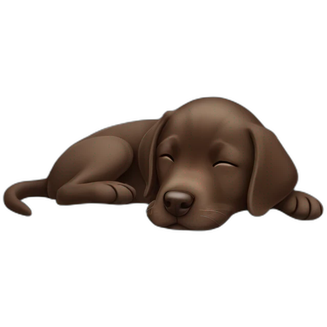 Chocolate labrador puppie sleeping in a blue bed emoji