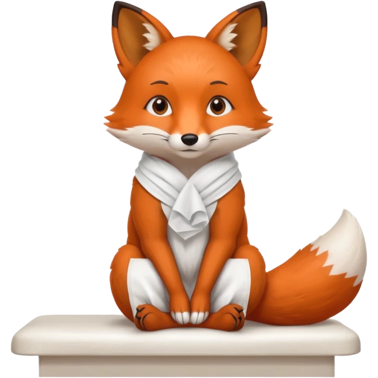 A small fox patient with bandaged tail, sitting shyly on the exam table.
 emoji