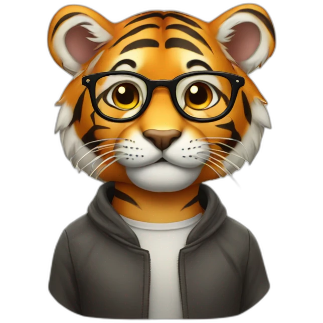 thoughtful little tiger in glasses emoji