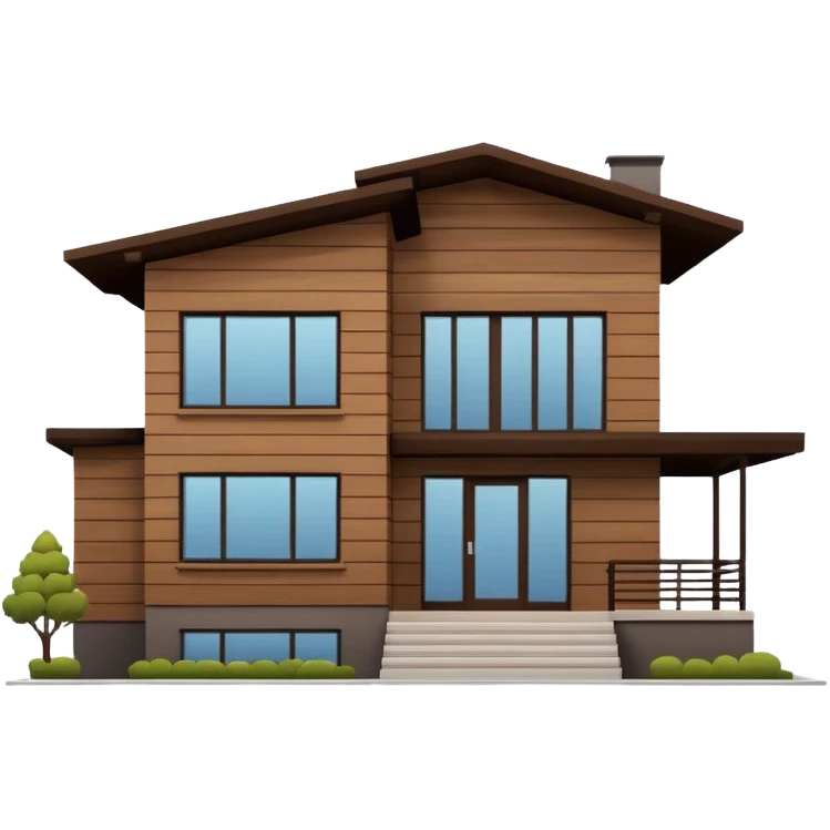 Make me a modern house with only one floor, with big windows and brown wood panel on the outside emoji