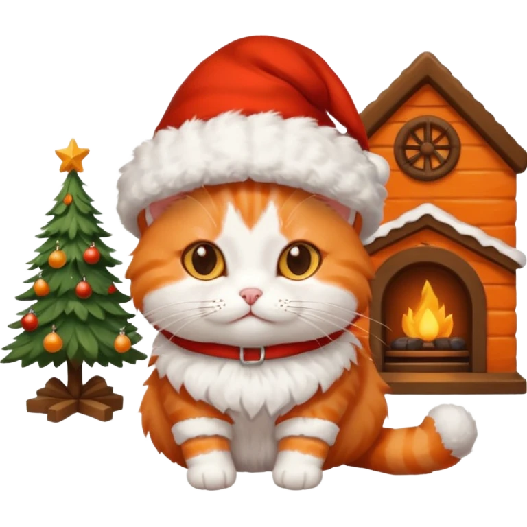 Christmas cat in aesthetic home emoji