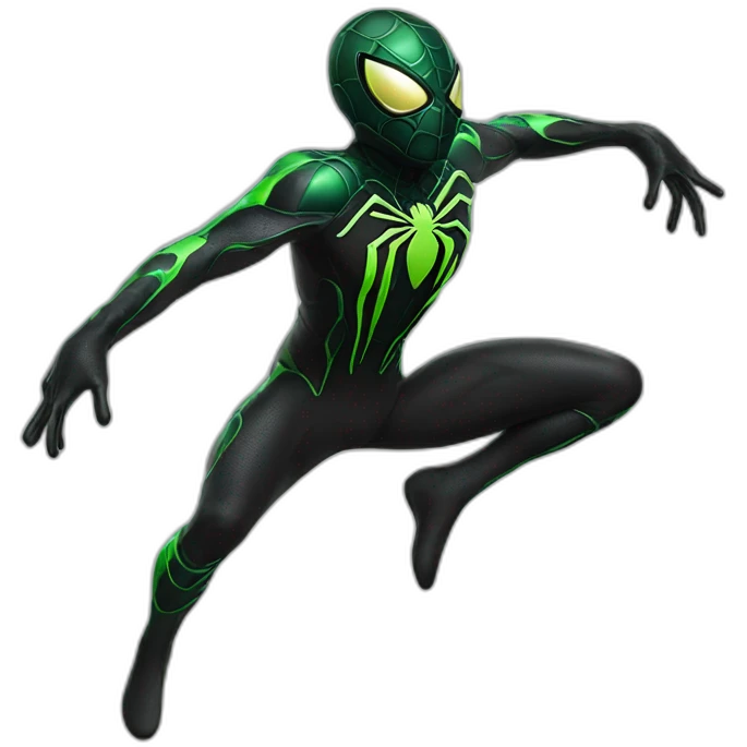 Man spider suit Black and green in action emoji