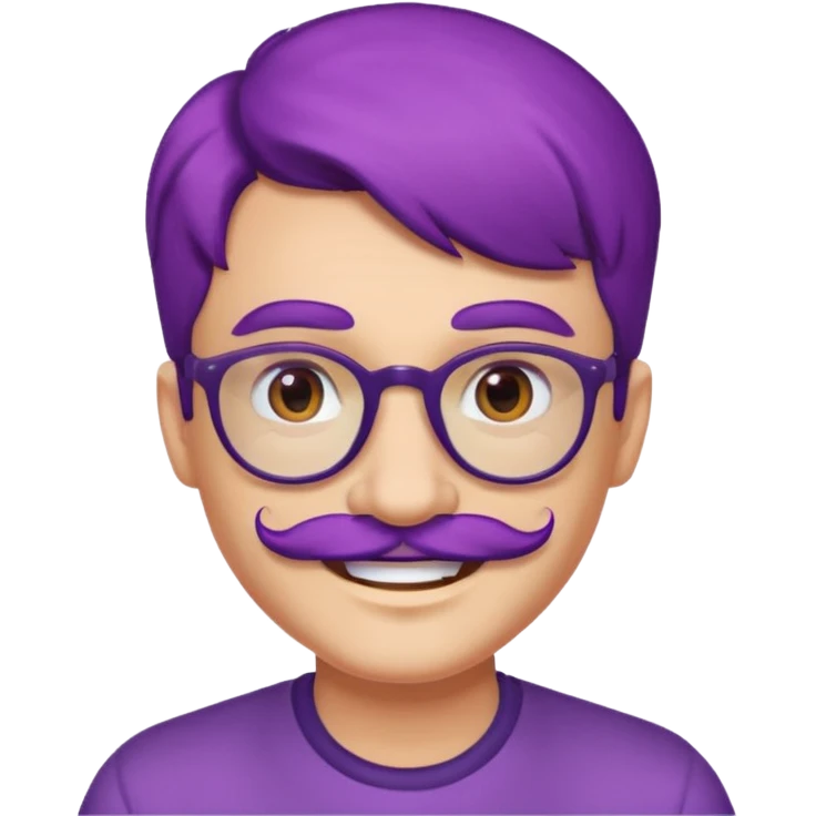mustached purple haired spectacled happy emoji