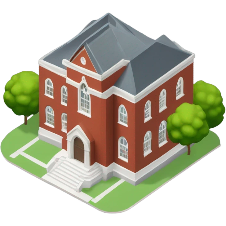 isometric single floor, round red brick, modern, Methodist church emoji