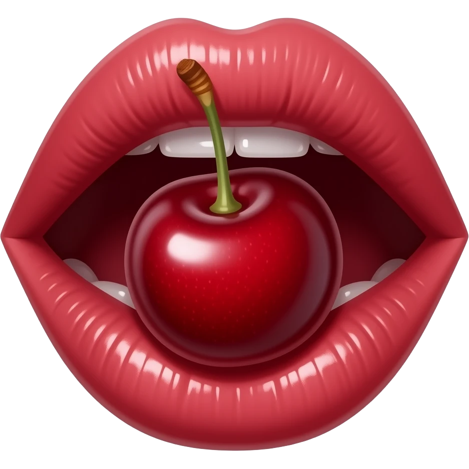lips sucking deeply a big piece of cherry emoji