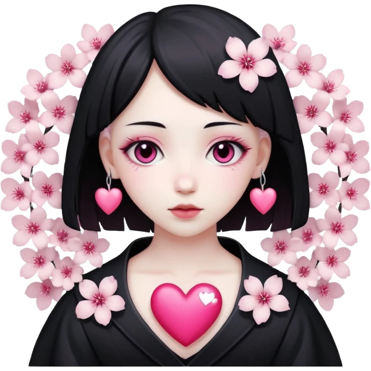 goth sakura heart, heart made of white sakura petals with pink accents emoji
