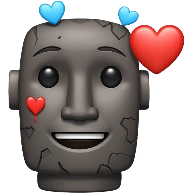 smiling moai emoji with a broken heart next to it emoji
