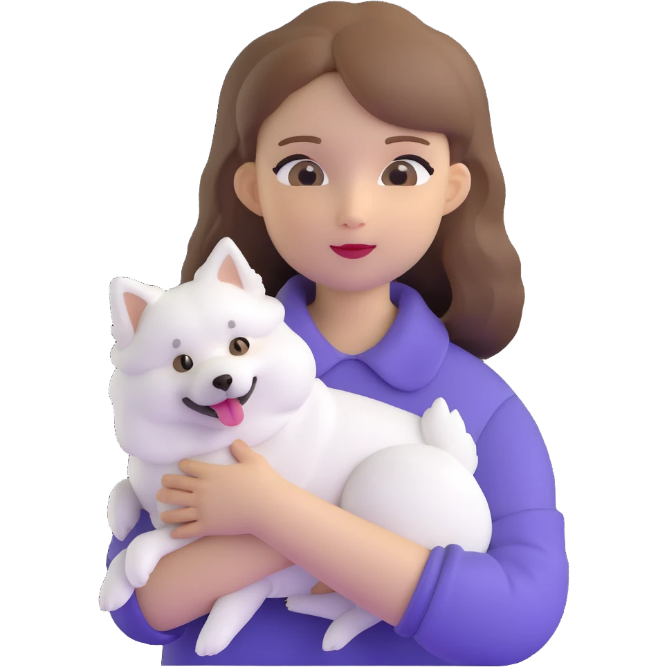 light brown hair girl with pale skin holding a Japanese spitz dog emoji