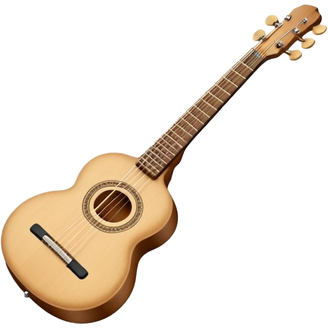 Emoji-style illustration of a Karadeniz kemençe: slim light-wood body, dark fingerboard, three tuning pegs, two curved sound holes, small tailpiece, and a slightly curved bow with light horsehair. Simple, clean, modern Apple-style look. emoji
