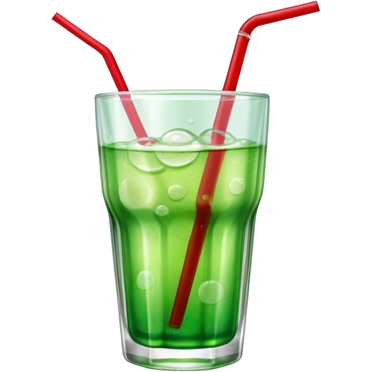 Create an emoji with a clear rounded glass, bright transparent green soda with fine bubbles, a smooth vanilla scoop, a glossy red cherry, and a red straw, using vibrant colors, soft shading, and clear glass highlights.
 emoji
