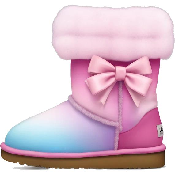 Realistic pair of cotton candy ombre Ugg fur boots with bows. emoji