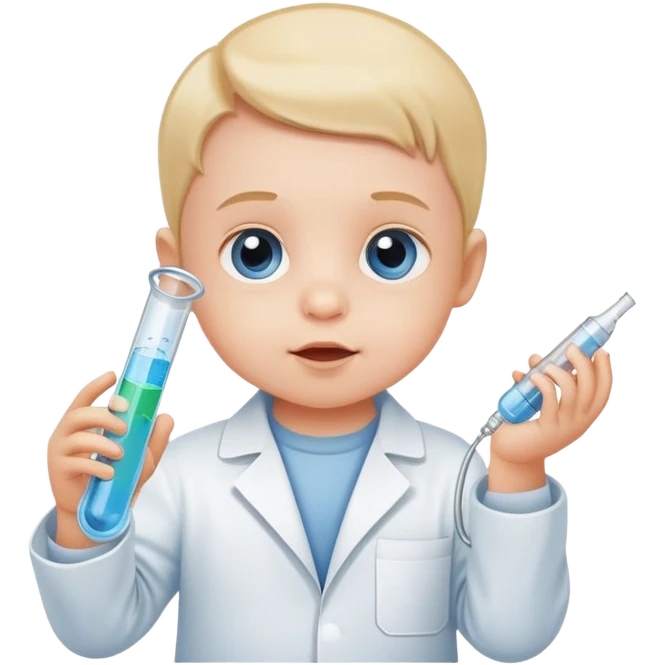 A baby with a laboratory tube in one hand emoji