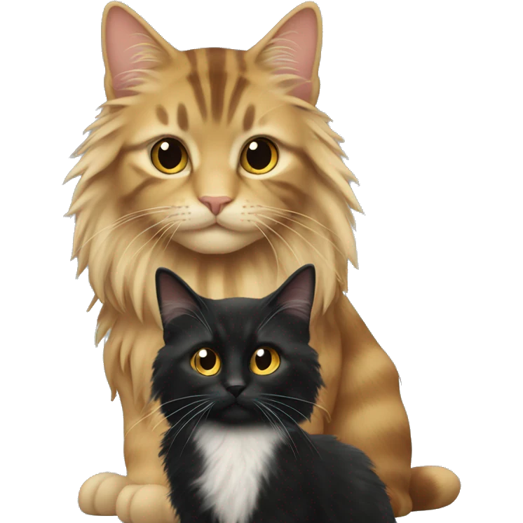 a long haired tabby full body and black cat emoji
