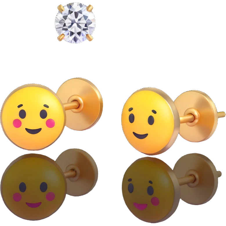 pair of 3D emoji-style diamond stud earrings, sparkling and elegant emoji