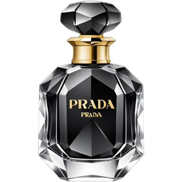Realistic detailed black prada luxury perfume bottle made from black diamond with the name Riko on the front emoji
