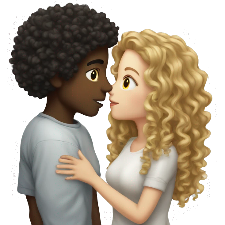 Black boy curly hair kissing white girl curly hair emoji