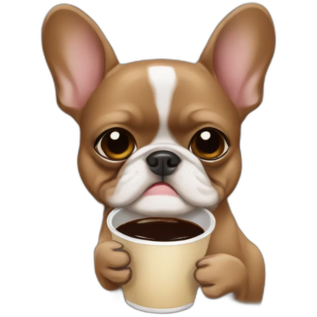 brown french bulldog drinking coffee emoji
