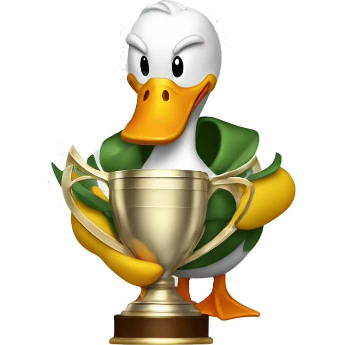  duck cuddling a trophy emoji