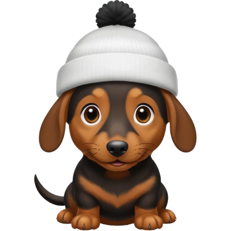 mini daschund wearing a white beanie emoji