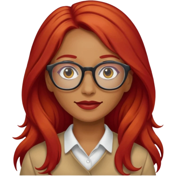 Una mujer con pelo rojo y lentes trigueña pelo largo emoji