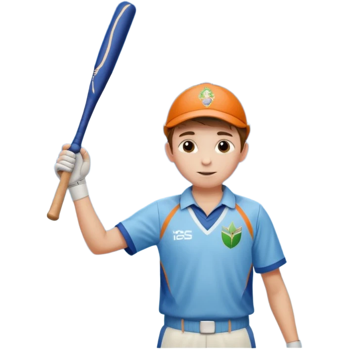 A boy standing in  cricket ground lifting his bat upwards and looking the sky after completing his century emoji