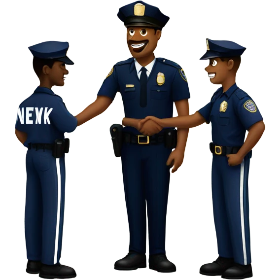 A NYC cop shaking hands with a black basketball player NYK. emoji