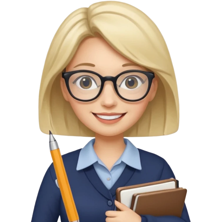 A true woman who is interested in dermatology, wearing glasses and holding notebooks and pens emoji